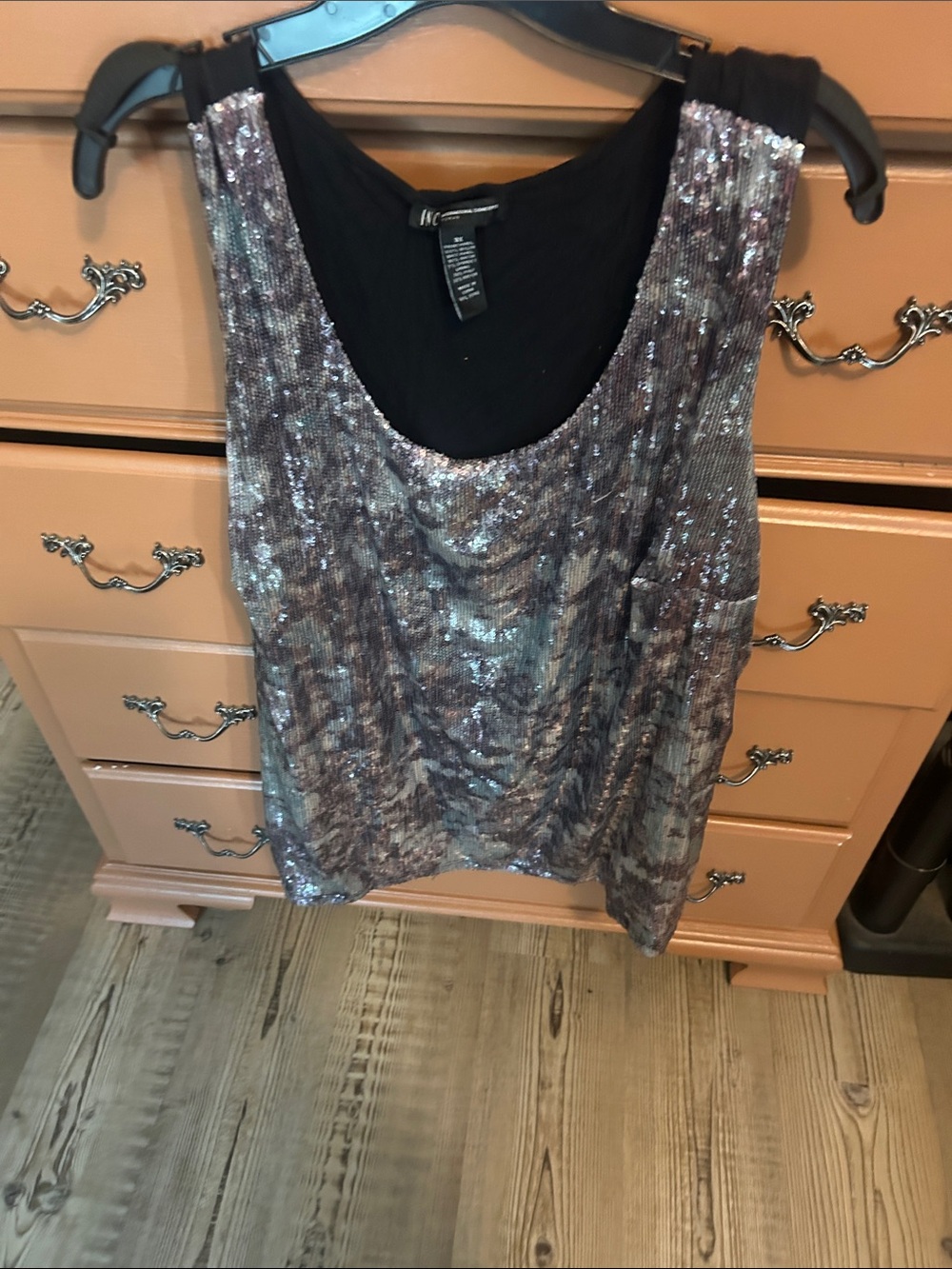 INC International Concepts Silver and Black Sequin Tank